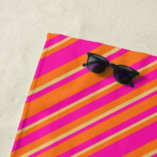 Bright Orange Yellow and Hot Pink Striped Pattern Beach Towel