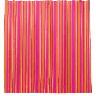 Bright Orange Yellow and Pink Striped Pattern Shower Curtain
