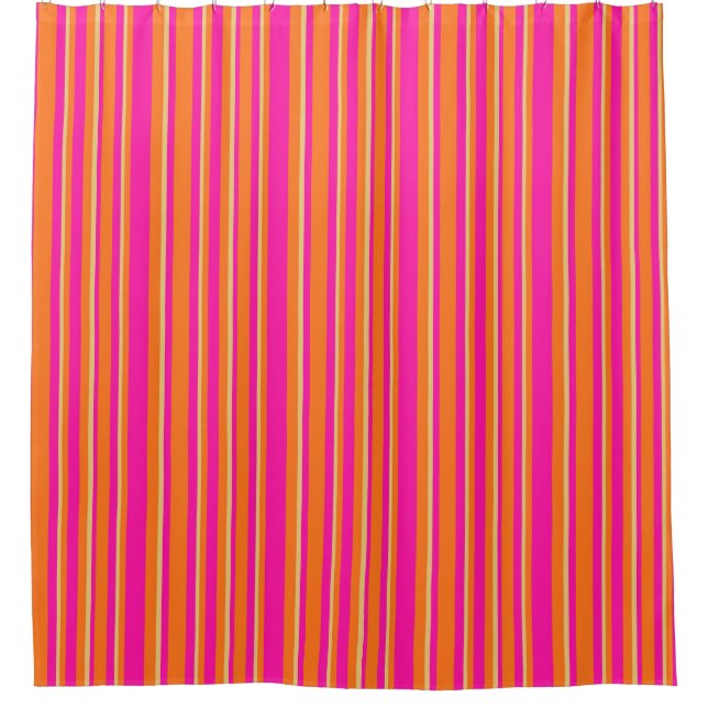 Bright Orange Yellow and Pink Striped Pattern Shower Curtain (Front)