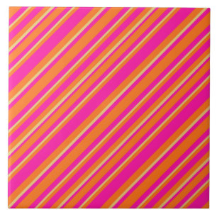 Bright Orange Yellow and Pink Striped Pattern Tile