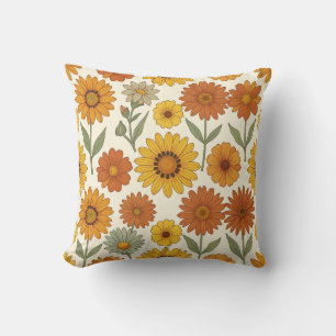 Bright Orange Yellow Daisy Seamless Pattern Cushion