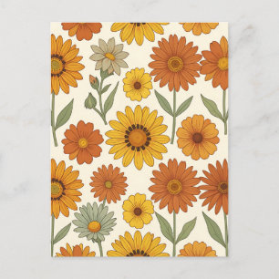 Bright Orange Yellow Daisy Seamless Pattern Postcard