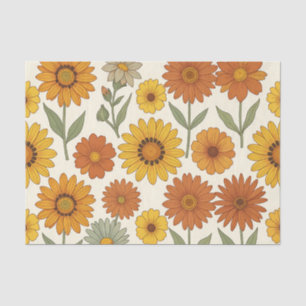 Bright Orange Yellow Daisy Seamless Pattern Tissue Paper