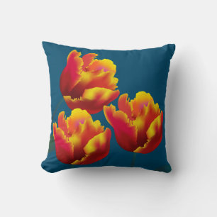 Bright Orange Yellow Parrot Tulips Cushion