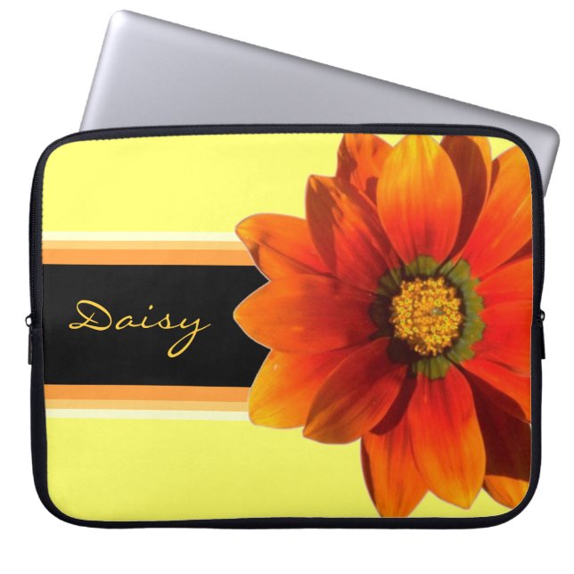 Bright orange yellow spring flower laptop case (Front)