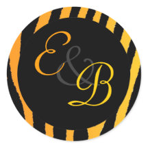 Bright orange yellow zebra stripe monogram labels
