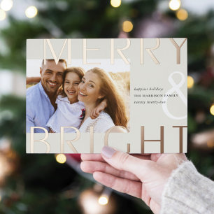 Bright Overlay   Modern Photo Foil Holiday Card
