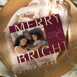 Bright Overlay Modern Photo Gold Foil Holiday Card