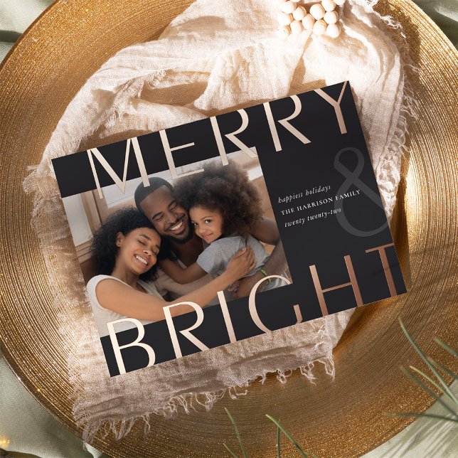 Bright Overlay | Modern Photo Rose Gold Foil Holiday Card (Creator Uploaded)