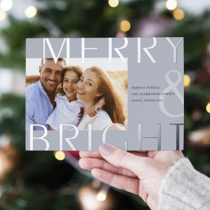Bright Overlay Modern Photo Silver Foil Holiday Card