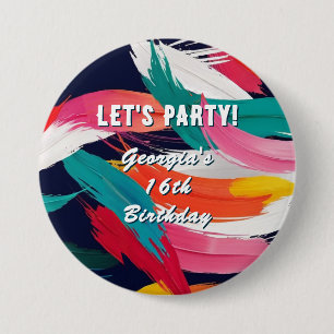 Bright Paint Effect 16th Birthday Let's Party 7.5 Cm Round Badge