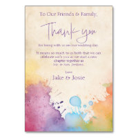 Bright paint splashes Wedding Table thank you card