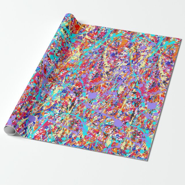 Bright Paint Splatter Abstract Wrapping Paper (Unrolled)
