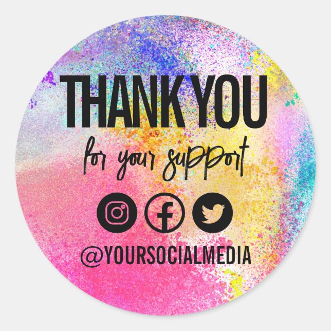 Bright Paint Splatter Trendy Thank You Media  Clas Classic Round Sticker (Front)