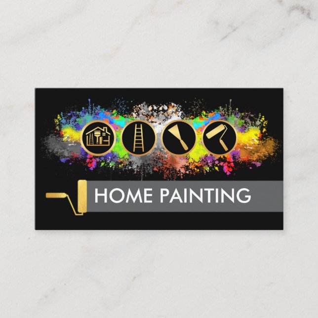 Bright Paint Splatters Painter Service Business Card (Front)