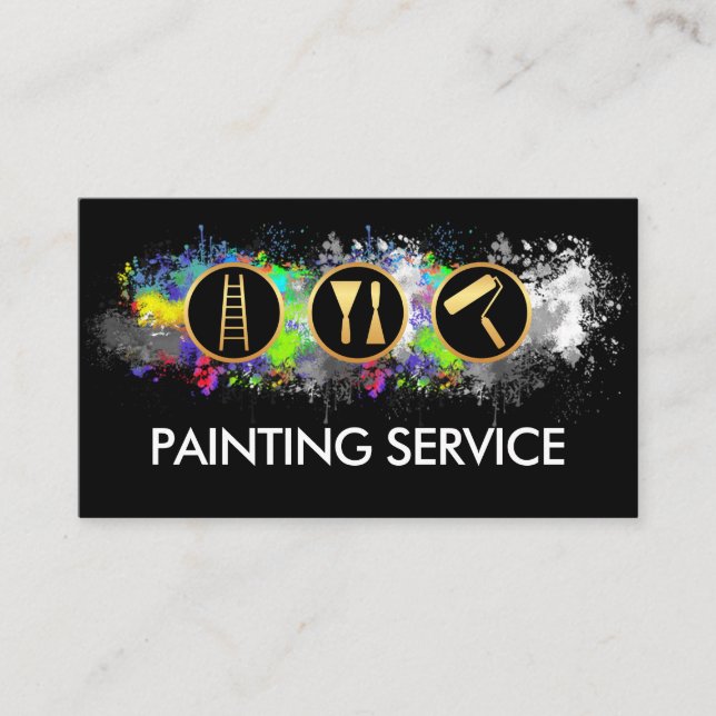 Bright Paint Splatters Painter Service Business Card (Front)