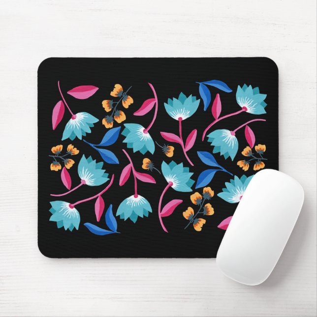 Bright Painted Abstract Floral Mouse Mat (With Mouse)
