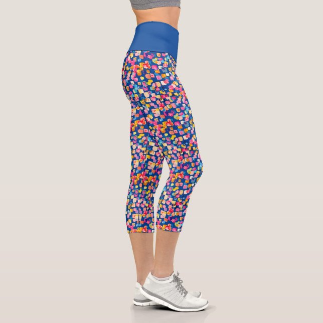Bright Painted Abstract Square Pattern Capri Leggings (Right)