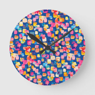 Bright Painted Abstract Square Pattern Round Clock