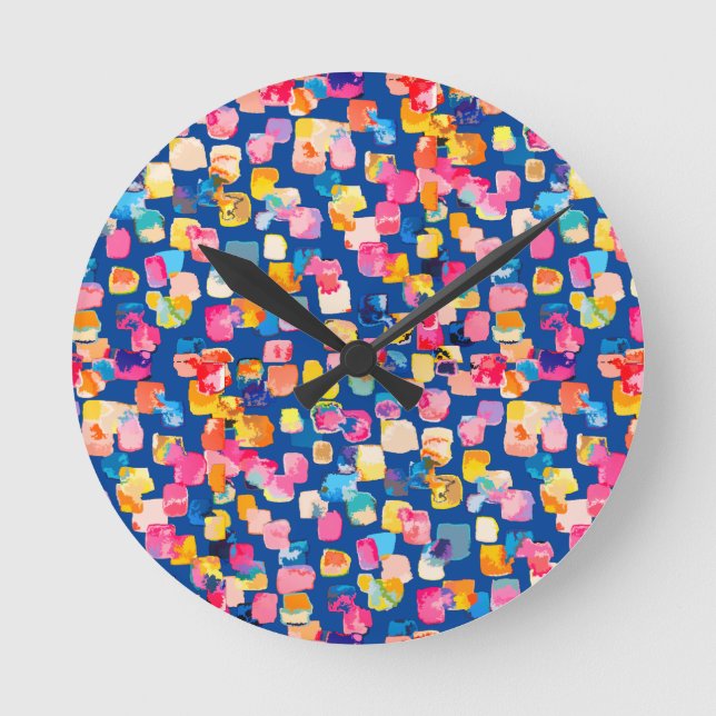 Bright Painted Abstract Square Pattern Round Clock (Front)