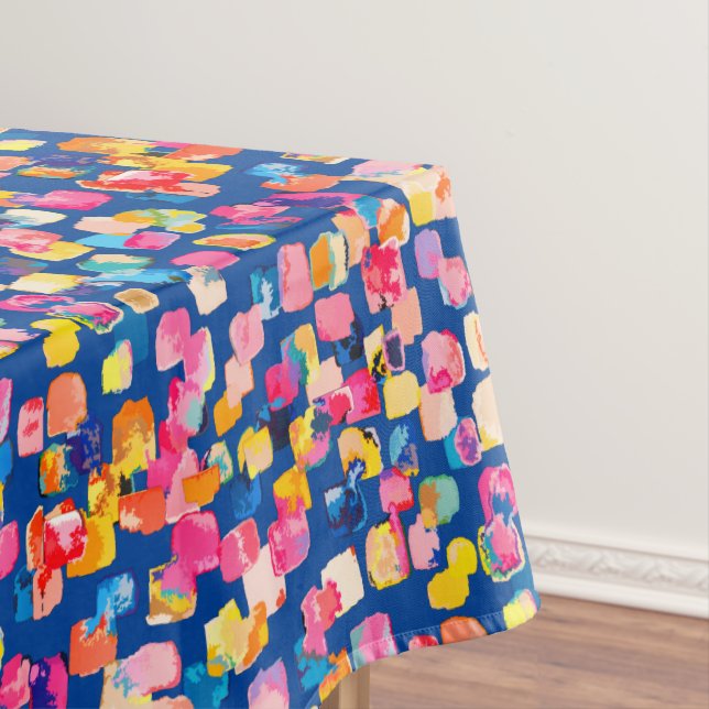 Bright Painted Abstract Square Pattern Tablecloth (In Situ)