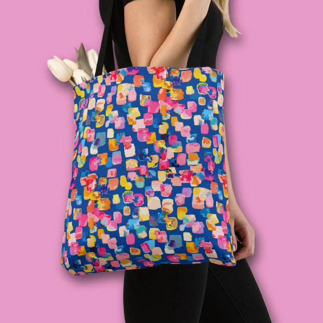 Bright Painted Abstract Square Pattern Tote Bag (Colorful abstract squares all over print tote bag)