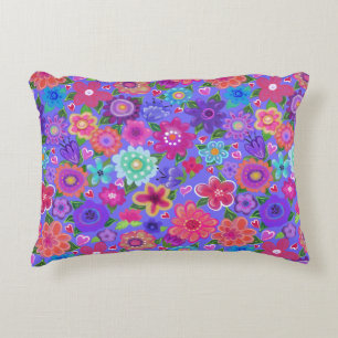 Bright Painted Boho Floral on Periwinkle Blue Decorative Cushion