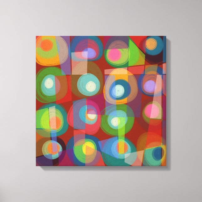 Bright Painted Circles Mid Century Abstract Canvas Print (Front)