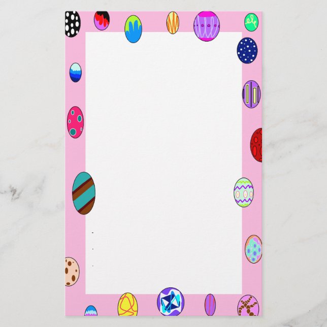 Bright Painted Egg Border Plain Easter Stationery (Front)