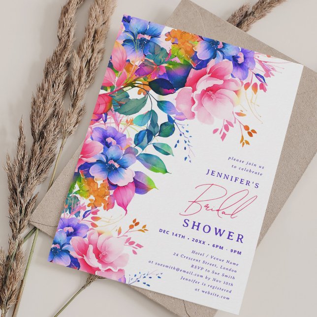 Bright Painted Garden Floral Bridal Shower  Invitation (Bright Painted Garden Floral Bridal Shower Invitation)