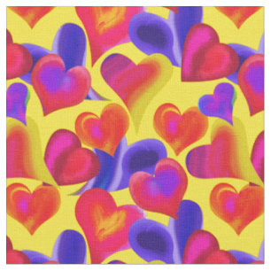 Bright Painted Hearts on Yellow Valentine's Day Fabric