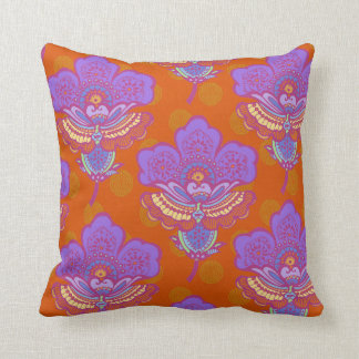 Bright Paisley Florets on Orange Cushion