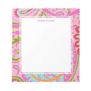 Bright Paisley Pink Personalised Notepad