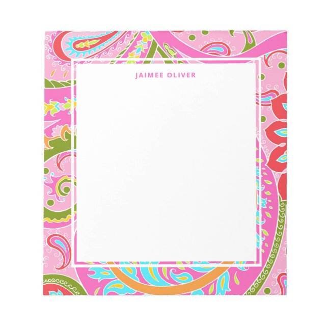 Bright Paisley Pink Personalised Notepad (Front)