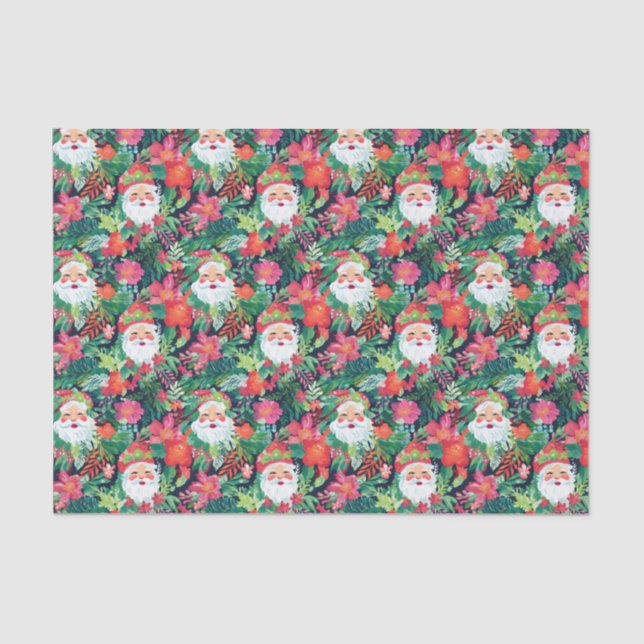 Bright Palm Beach Christmas Floral Santa Tissue Paper (Front)