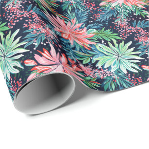 Bright Palm Beach Christmas Floral Watercolor Wrapping Paper