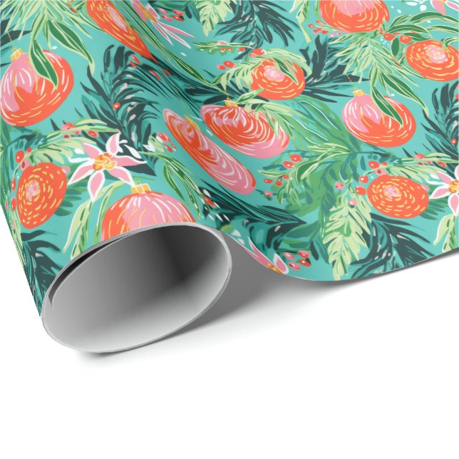 Bright Palm Beach Christmas Ornament Watercolor  Wrapping Paper (Roll Corner)