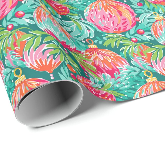 Bright Palm Beach Christmas Ornaments Wrapping Paper (Roll Corner)