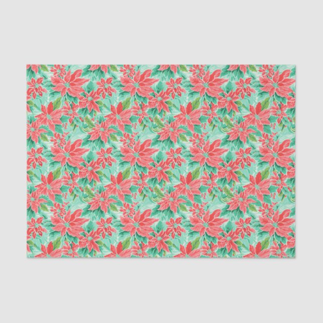 Bright Palm Beach Christmas Poinsettia Watercolor  Tissue Paper (Front)