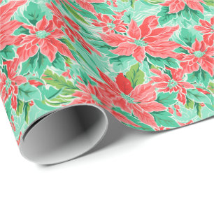 Bright Palm Beach Christmas Poinsettia Watercolor Wrapping Paper