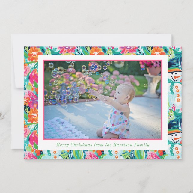 Bright Palm Beach Christmas Snowman Photo Holiday Card (Front)