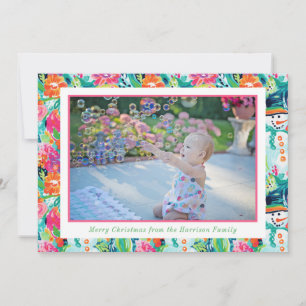 Bright Palm Beach Christmas Snowman Photo Holiday Card