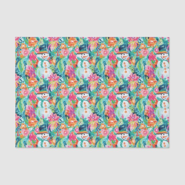 Bright Palm Beach Christmas Snowman Tissue Paper (Front)