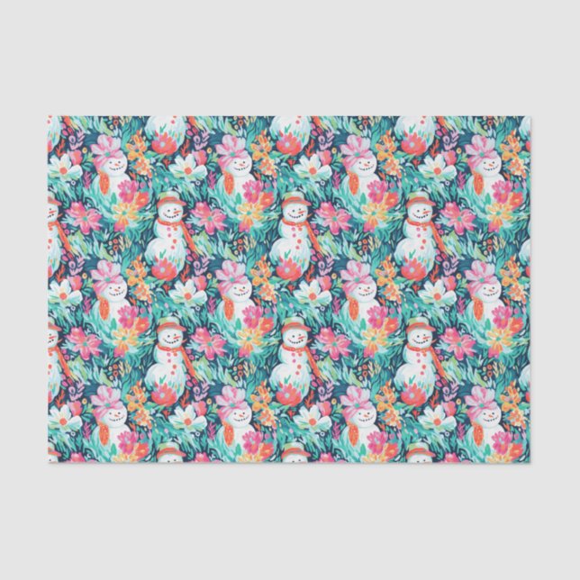 Bright Palm Beach Christmas Snowman Tissue Paper (Front)