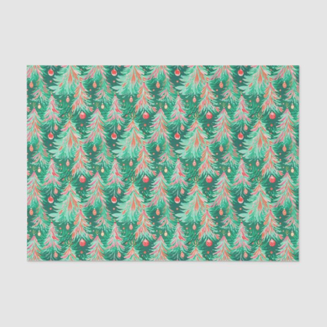 Bright Palm Beach Christmas Tree Watercolor  Tissue Paper (Front)