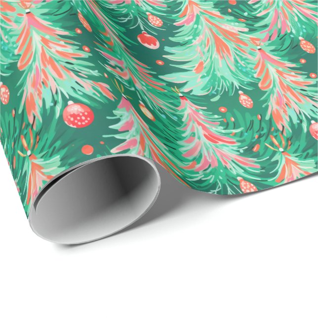 Bright Palm Beach Christmas Tree Watercolor  Wrapping Paper (Roll Corner)