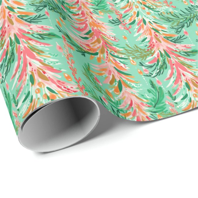 Bright Palm Beach Christmas Trees Watercolor  Wrapping Paper (Roll Corner)