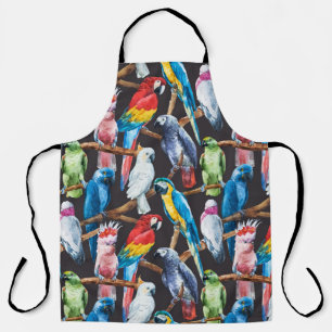Bright parrot: tropical watercolor wallpaper. apron