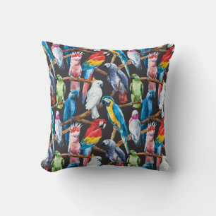 Bright parrot: tropical watercolor wallpaper. cushion