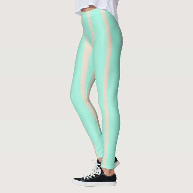 Bright pastel blue and grey striped lines leggings (Left)